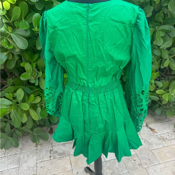 Elegant Green Mini Dress with Embroidered Long Sleeves - Picture 6 of 6